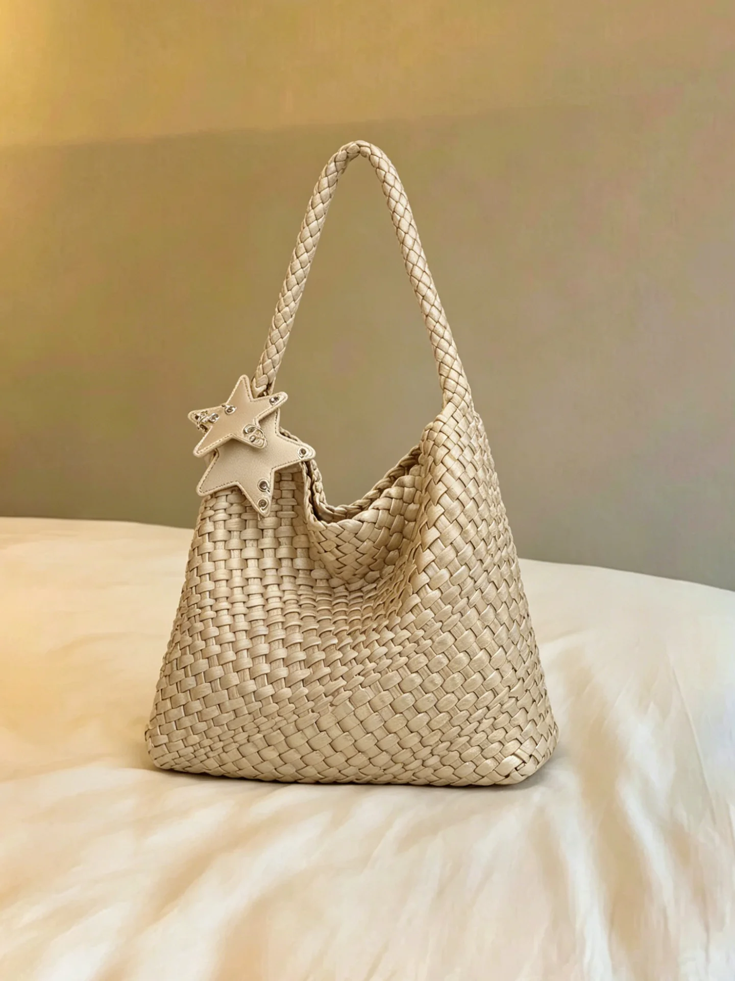 champagne-color-woven-tote-bag-women's-2026-new-summer-large-capacity-commuter-fashion-single-shoulder-handbag-underarm
