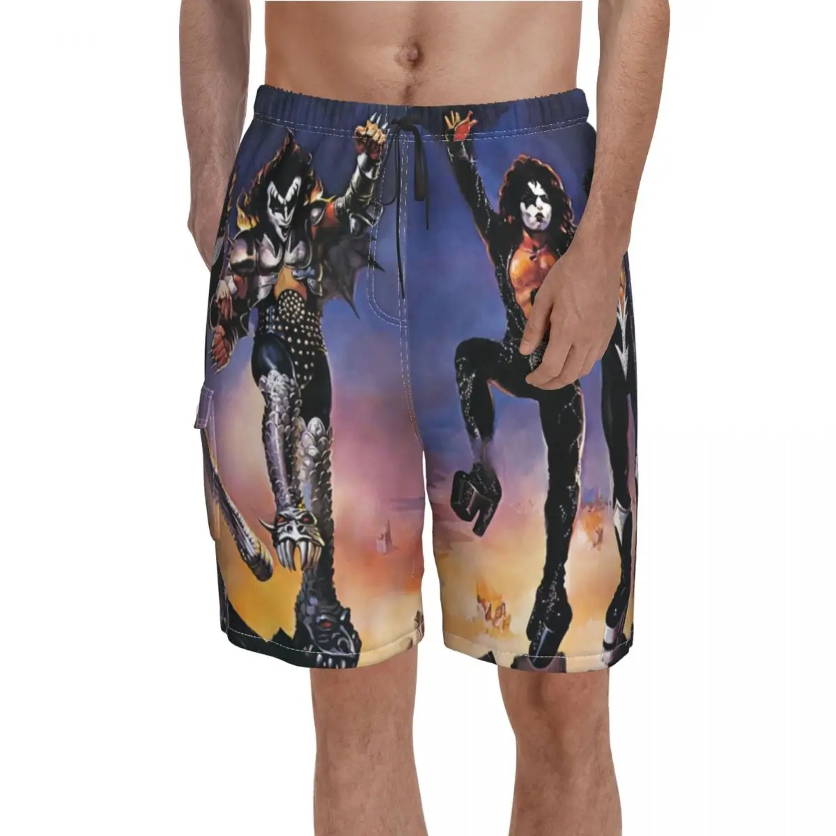 

Шорты Kiss Band Board Shorts Kiss Fan Art Пляжные шорты с эластичной резинкой на талии Классические плавки с принтом Большой размер 2XL