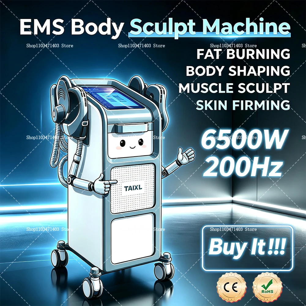 Professional TAIXL RF Hi-EMT Body Sculpting Machine Fat Burning 6500W EMS Slimming Build Muscles Beauty Salon Equipment 200HZ