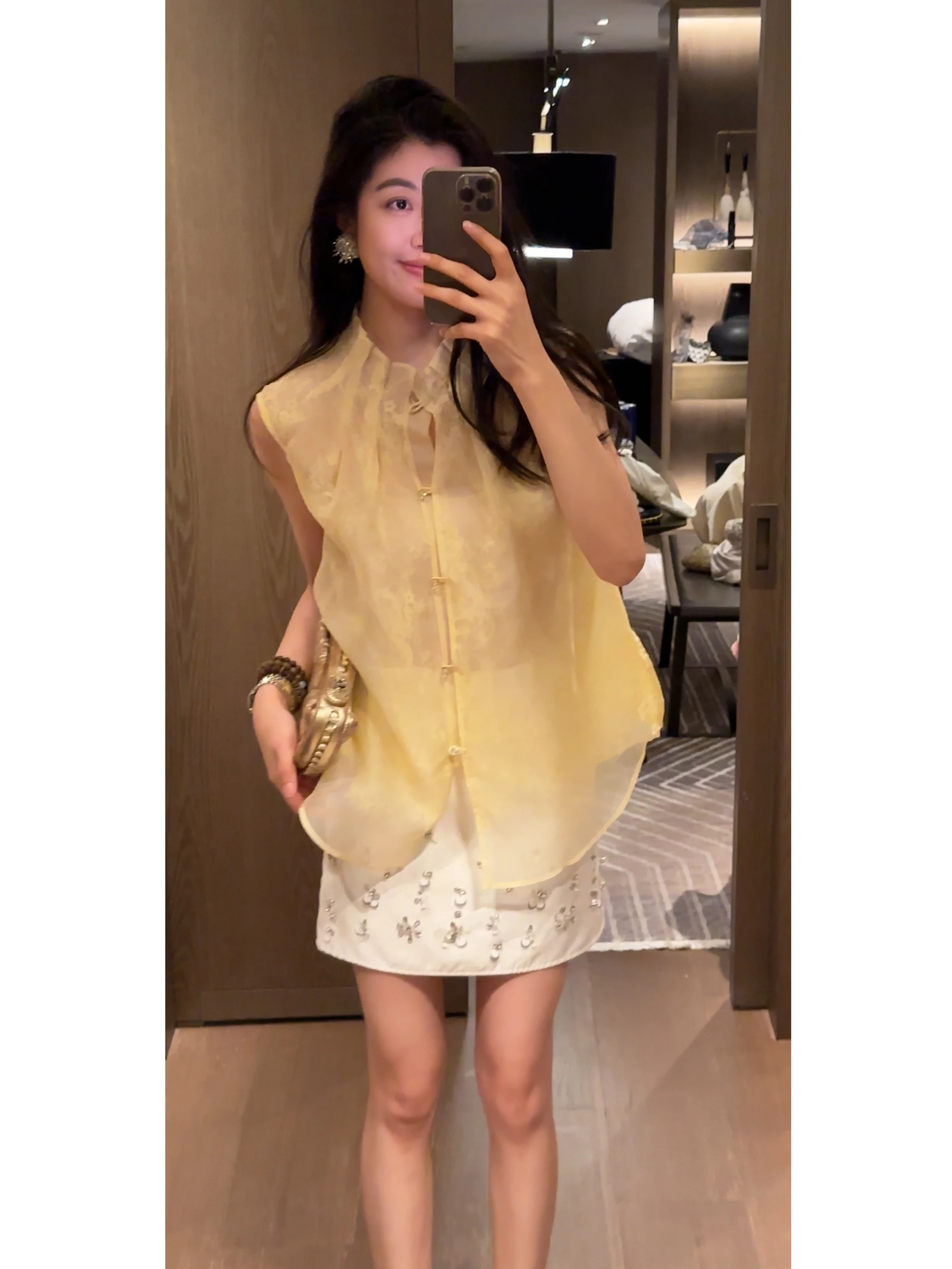 

2NCOU Summer New Elegant Fashionable Soft Versatile Beaded Half Skirt Women's High Waist Slimming Short Skirt