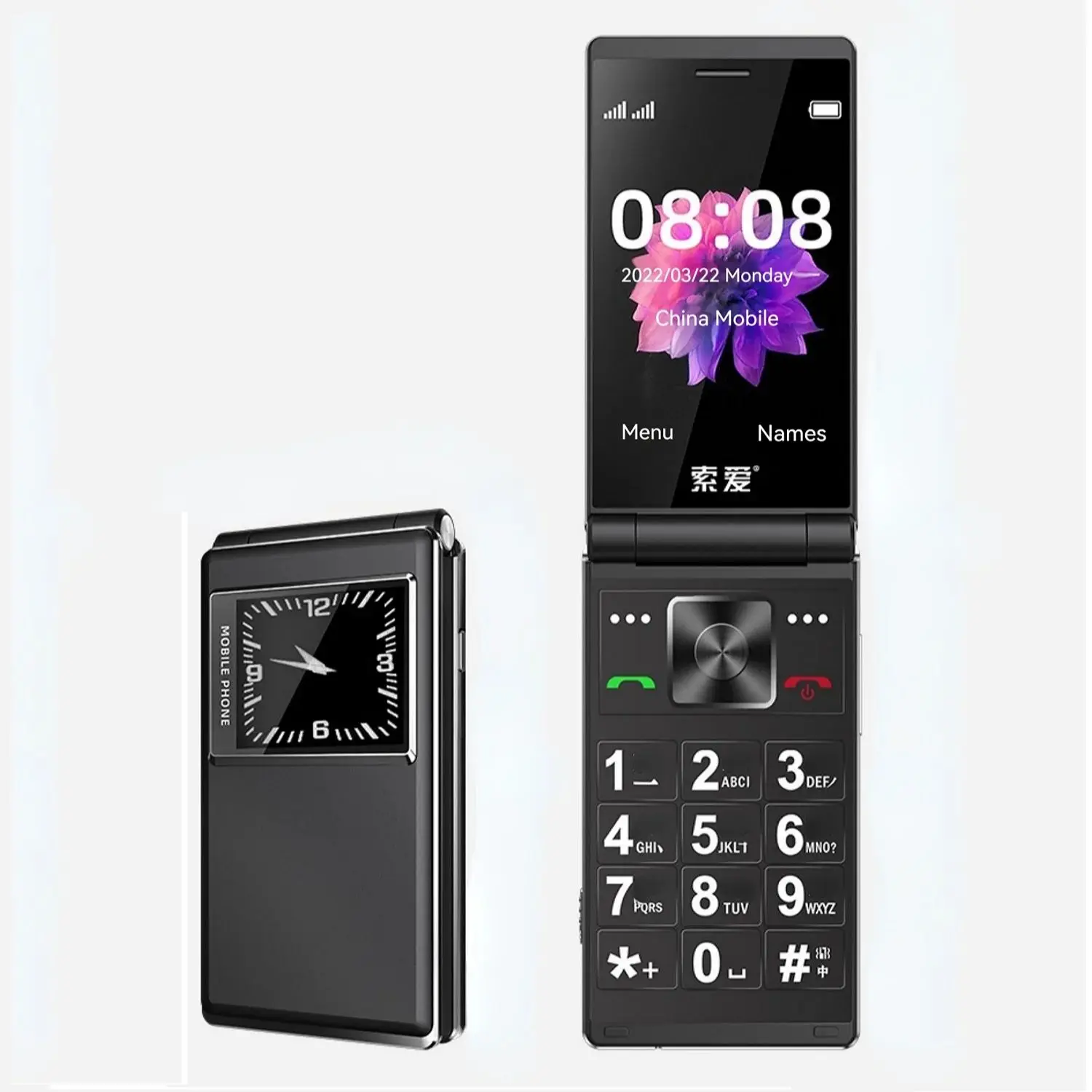 Faltbare Flip Senior Handy Dual Display großer Schlüssel lauter Sound sos Speed Dial Blacklist Dual-SIM-Karte Doppel fackel