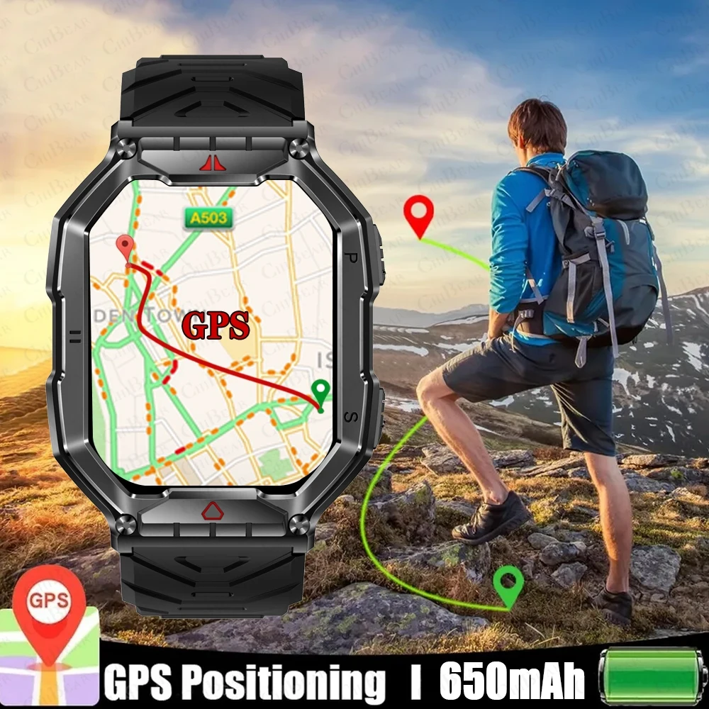 For Huawei Xiaomi New GPS Sports Smart Watch Men 650 mAh Battery LED Flashlight 2.1 inch Bluetooth Call Military Smartwatch 2024