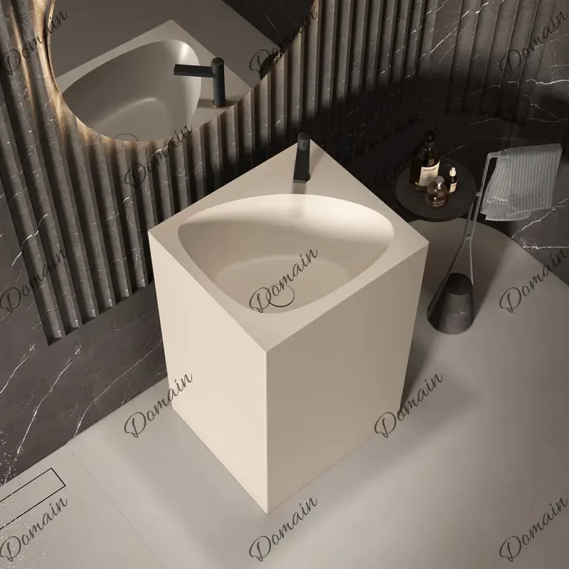 sBc Milk coffee color artificial stone household square column wash basin Hotel B & B project Floor column basin customization