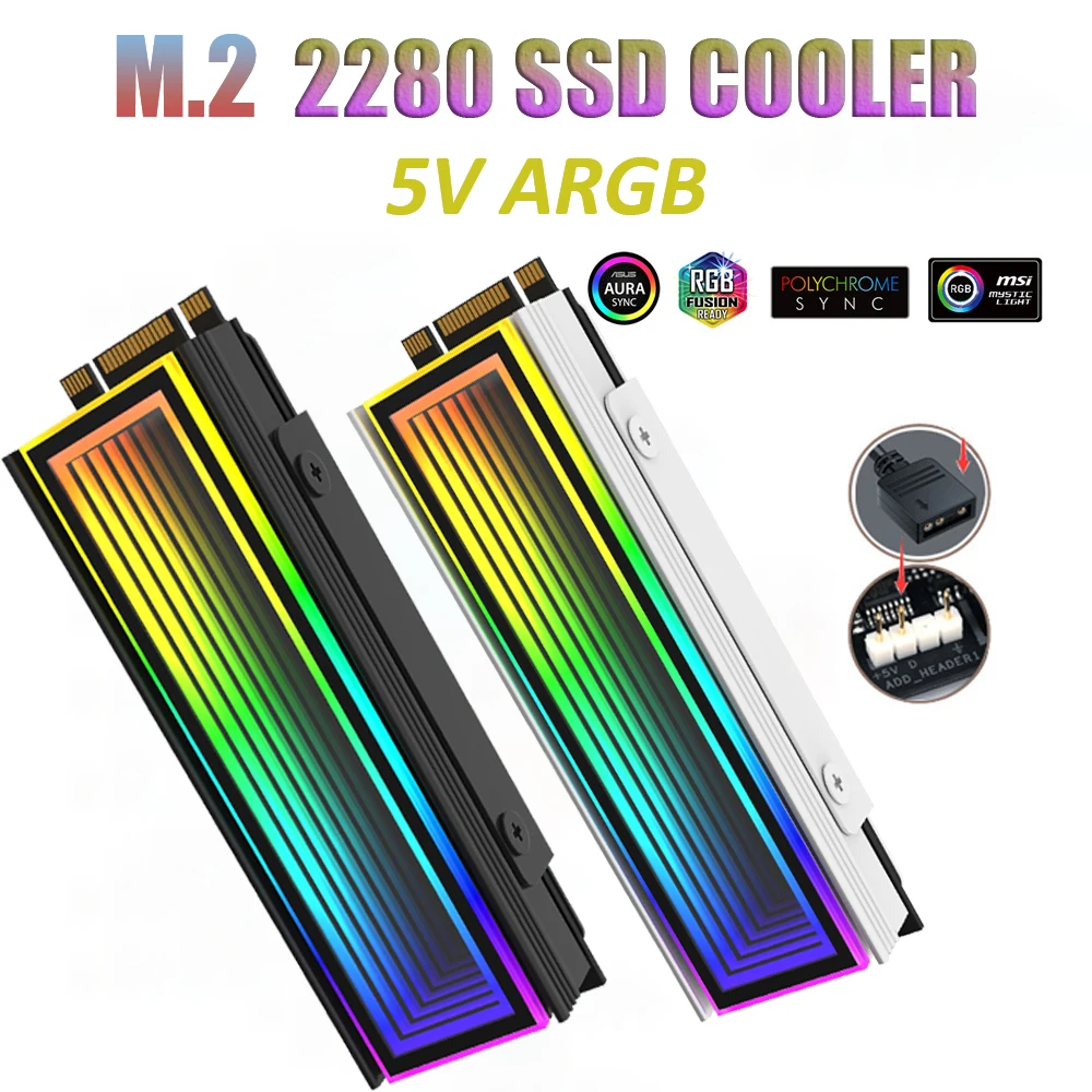 5 فولت/3Pin ARGB AURA مزامنة الكمبيوتر M2 2280 SSD المبرد الألومنيوم PC RGB Nvme برودة المبرد محرك الحالة الصلبة بالوعة الحرارة برودة