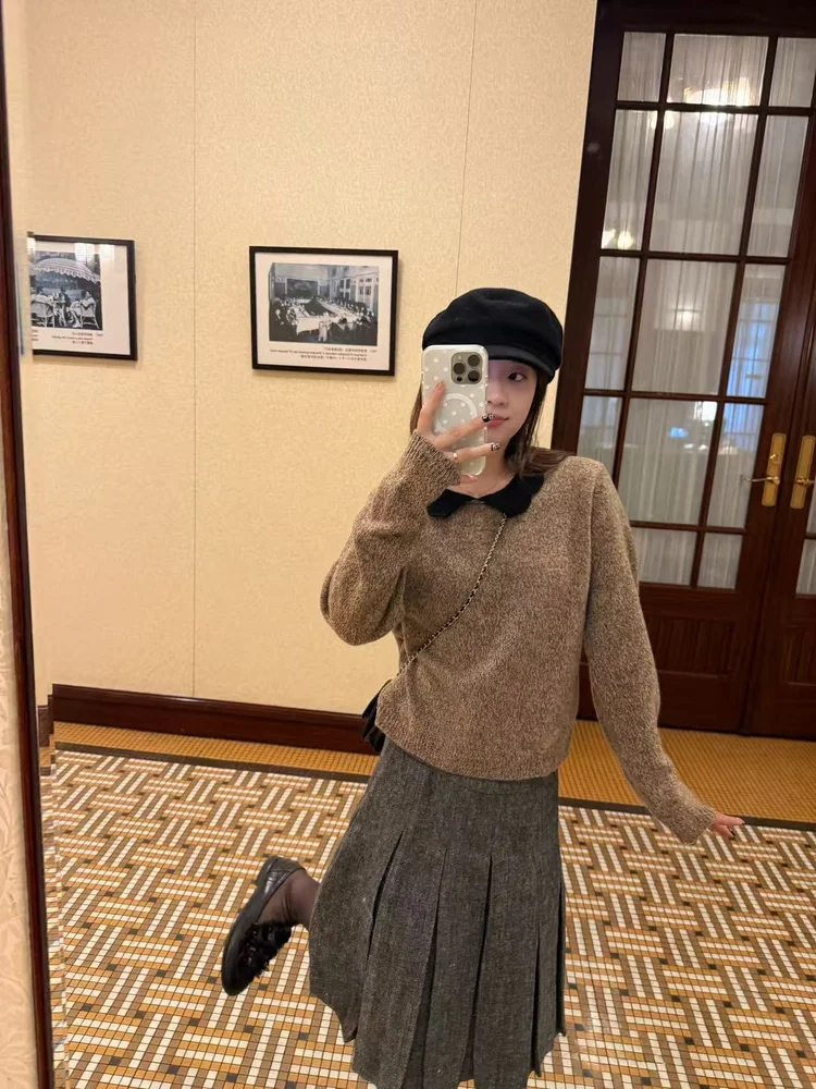 

Iouiou Retro Miu Series: Шерстяной свитер с воротником-цветком, создающий ощущение роскоши, для женщин, свободный крой, теплый и уютный.