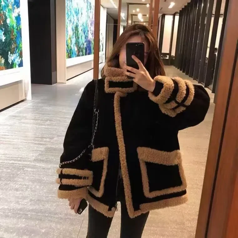 

New Plush Thickened Top Autumn and Winter Korean Style Loose High-end Advanced Designed Short Lamb Wool Thickened Coat for Women