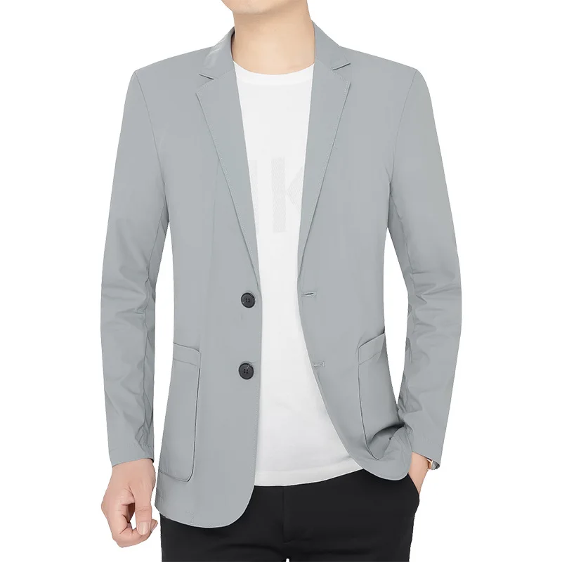 New Summer Man Thin Breathable Sunscreen Blazers Jackets Solid Business Casual Suits Coats Male Slim Elastic Blazers Jackets 4XL