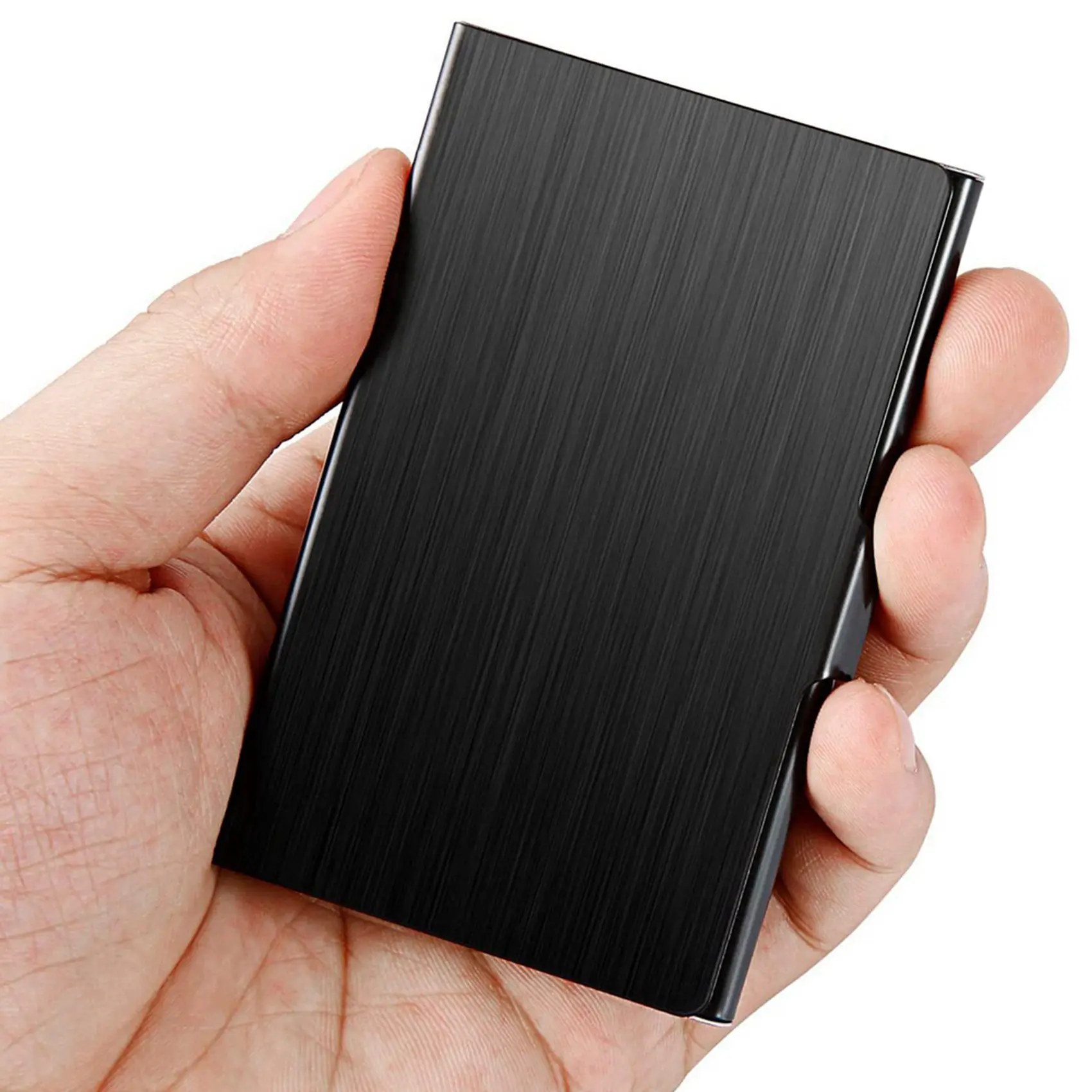 2X Business Card Holder, Slim Business Card Case, Pocket Metal Card Case,Purse Name Card Holder,Buckle Style Shut, Black