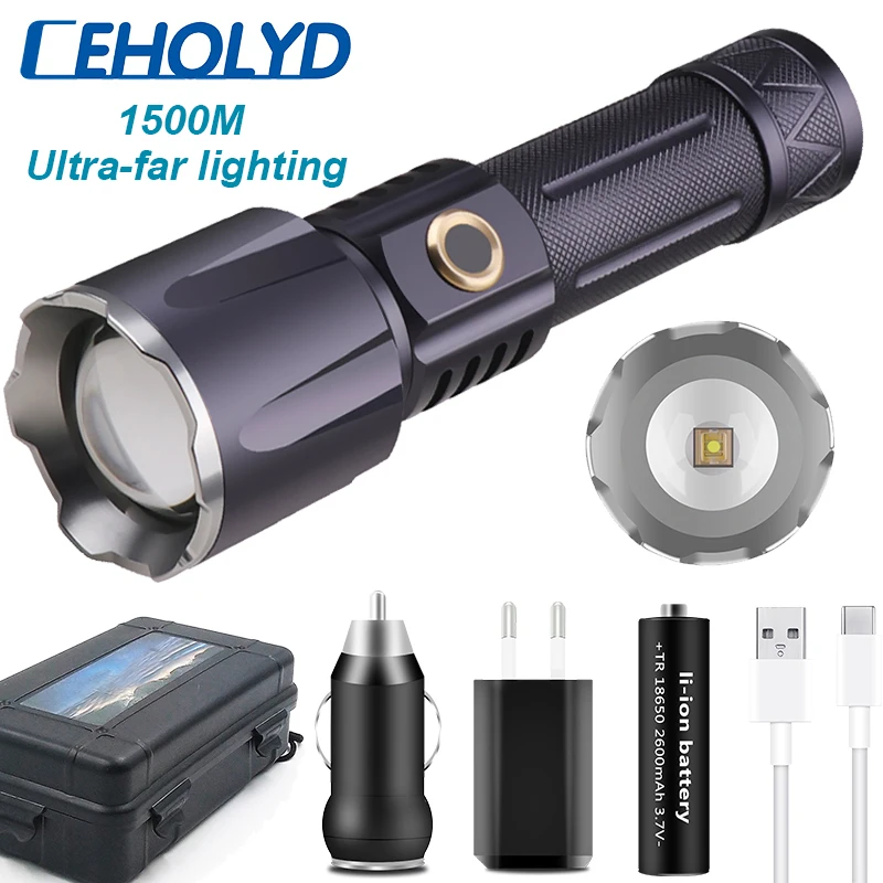 

Led Flashlight High Quality 30W Ultra-far lighting 1500M Tactical Fishing Hunting Aluminum alloy Torch Power bank Lantern