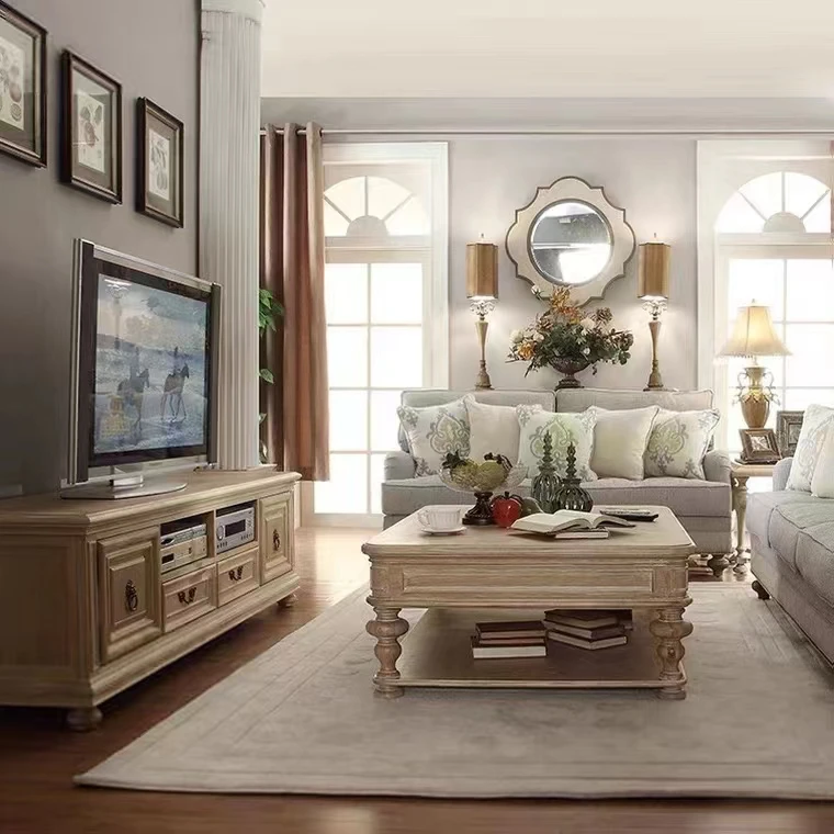 Antikes Couchtisch-Set aus massivem Holz für Wohnzimmermöbel