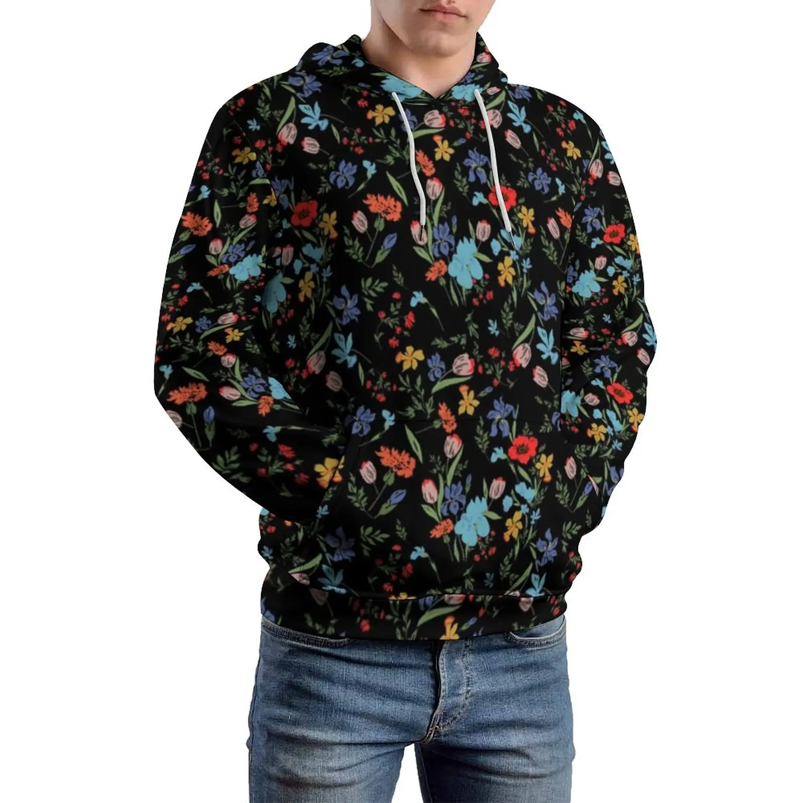 

Retro Baroque Floral Casual Hoodies Flower Print Street Fashion Hoodie Unisex Long Sleeve Cute Design Clothes Gift Idea