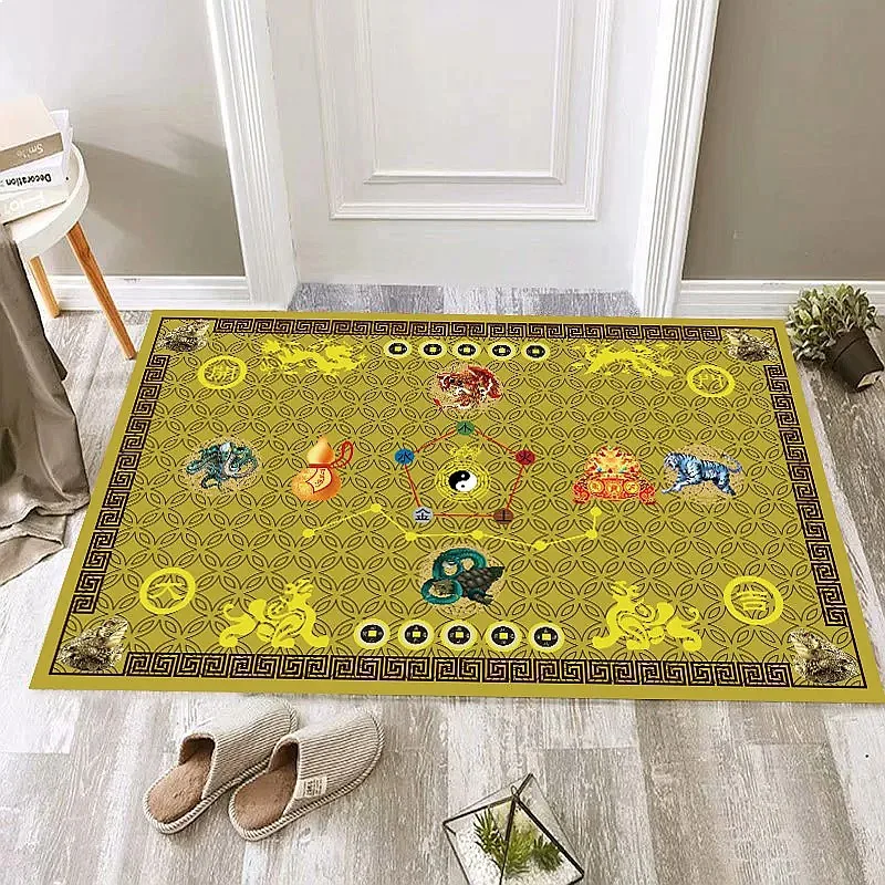 Retro Chinese Five Emperors Money Carpet Auspicious Floor Mat Home Blessing Prosperity Decor