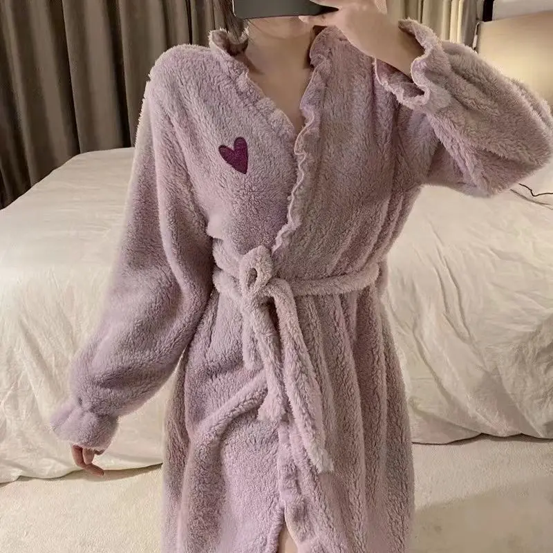 Neue frauen Nachthemd Herbst Winter Sexy Fleece Thermische Warme Pyjamas Schlafen Kleidung Hause Tragen Frau Pyjama Midi Kleider Nacht