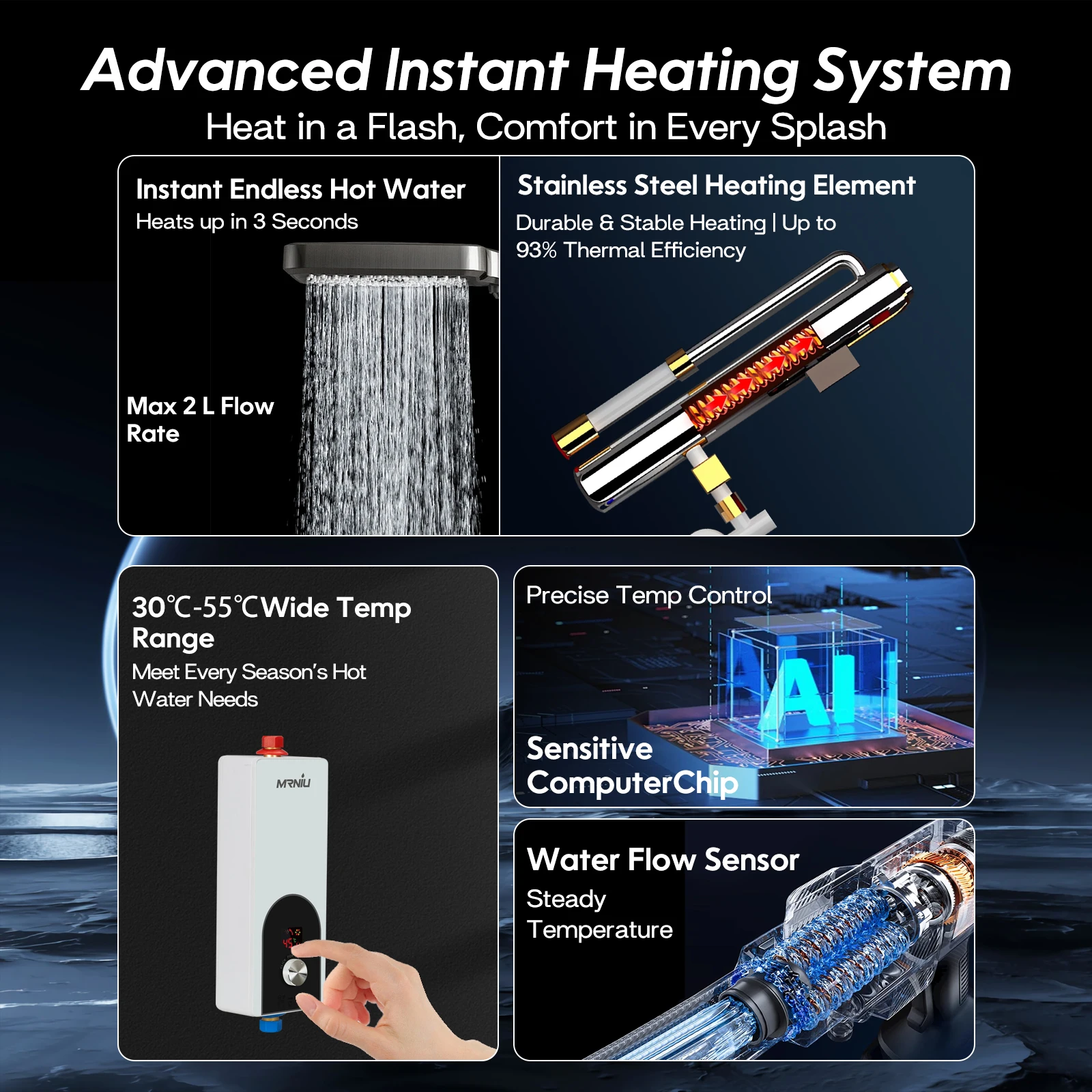 Chauffe-eau électrique instantané sans réservoir, 220V, 5500W, douche/salle de bains, sous évier, cuisine, adapté à l'hôtel