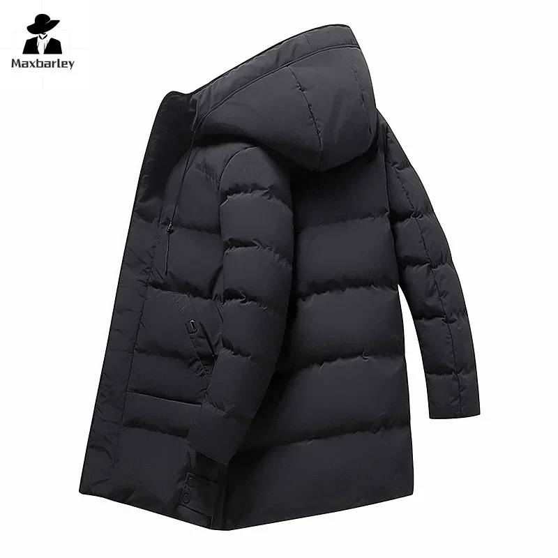 2024 Warm Hooded Mid-length Jacket Mens Casual Zip Up Cotton Padded Jacket Overcoat Autumn Winter Windbreaker Coats Men Clothing