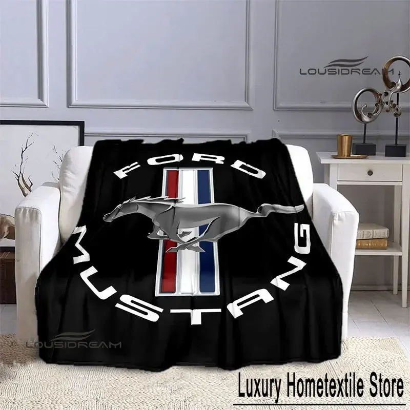 Mustang car logo printed blanket Flannel Warm blankets for beds rainbow Picnic bed linings birthday gift