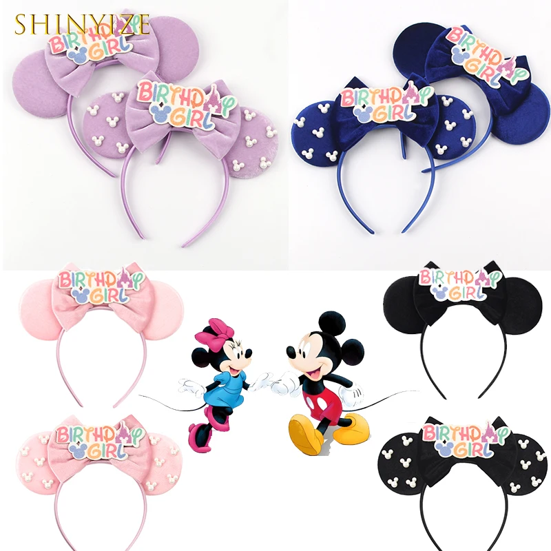 

Fashion New Mickey Mouse Ears Headband Soft Velvet 5Inches Bow Hairband Girls Festival Cute DIY Hair Accessories Boutique Gift