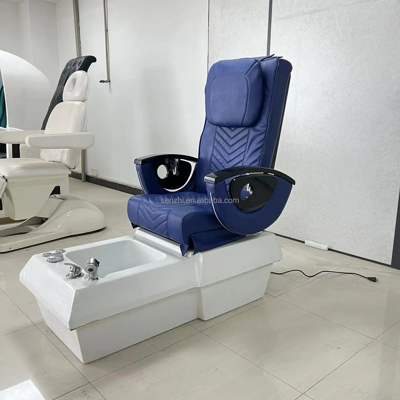 Equipamento de salão de beleza azul massagem pé spa cadeira de luxo elétrica spa pedicure cadeira eua com bomba de drenagem