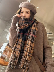 Imitation Cashmere Women Scarf Winter Ladies Preppy Style Vintage Plaid Tassel Scarve Pashmina Mujer Foulard Bufanda Wrap Shawl