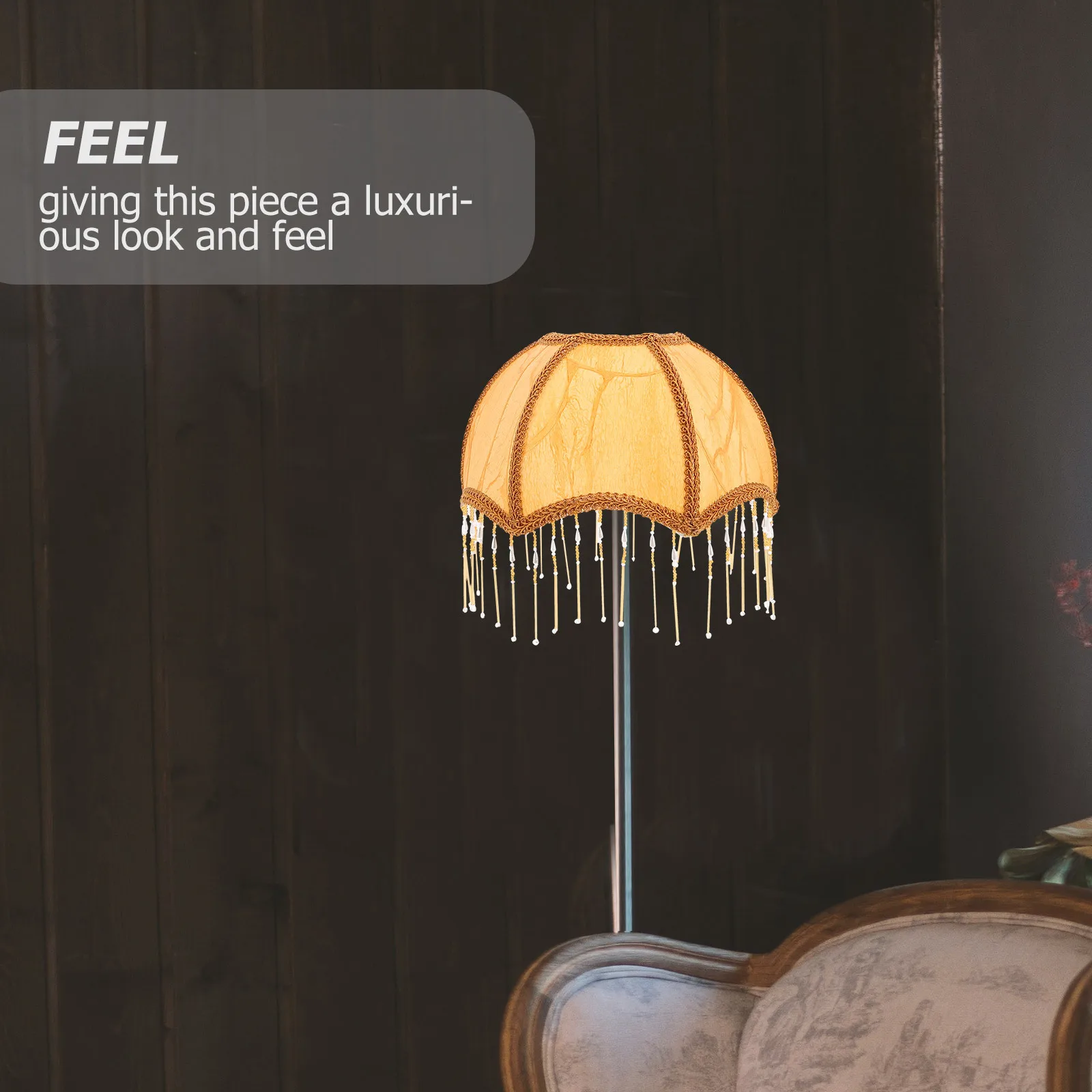 

Umbrella Shaped Lampshade Fabric Iron Paper Cloth E27 Base Table Lamp Shade Light Brown Vintage Tassel Design European