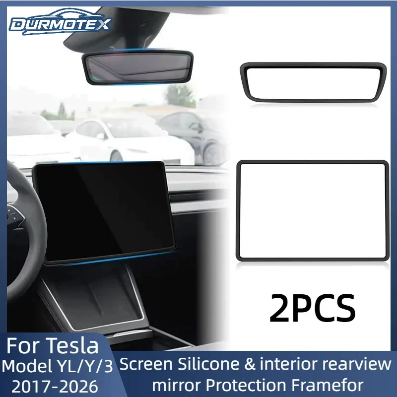 For ALL Tesla Model 3 Y YL 2026-2017 Rear View Mirror Protector Frame Cover Center Console Rearview Trim Silicone Protector Fram