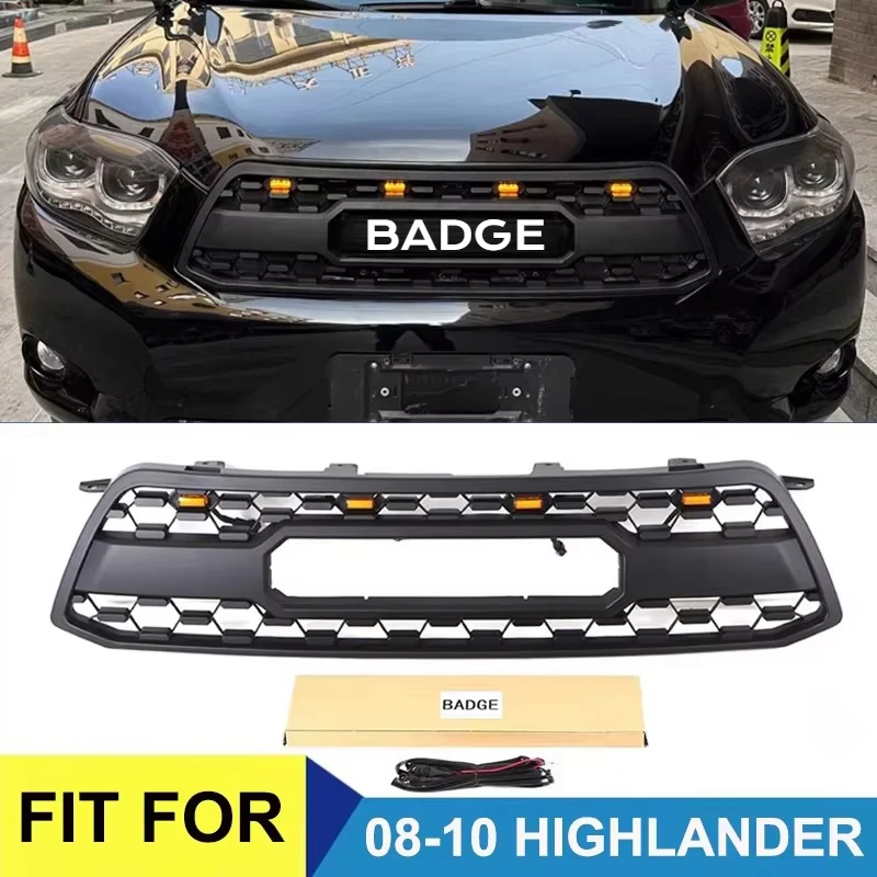 

Fit For TOYOTA Highlander Kluger Racing Grille Grill 2008 2009 2010 2011 Front bumper grille Replacement with/without light
