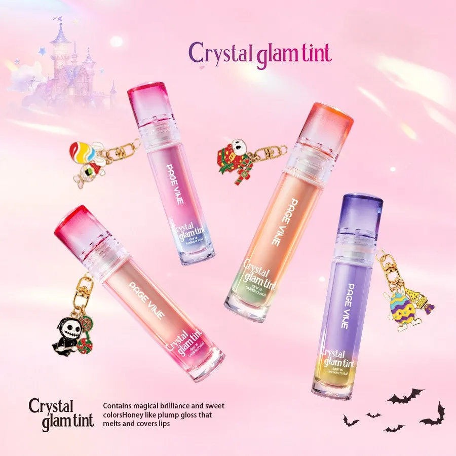 Viral Crystal Glam Lip Tint Hydrating Lip Oil Water Light Lip Gloss Non-Stick Cup Pure Desire Lipstick