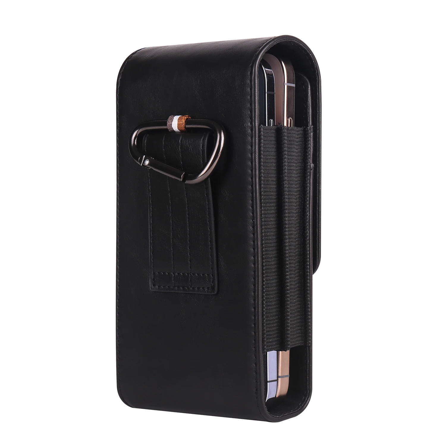 Dual Layer Vertical Waist Phone Bag for iPhone 16 Pro Max Men's Card Pocket Leather Pouch for Samsung S24 Ultra 6.7-6.9