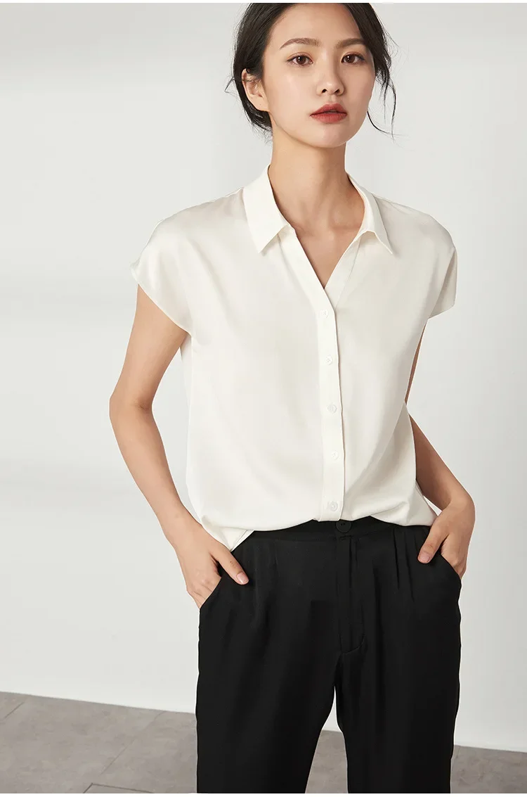 23 MM Heavy Silk Short-sleeved Shirt Women\'s 2025 Summer New Mulberry Silk T-shirt Double Joe Satin Sleeveless Top Women