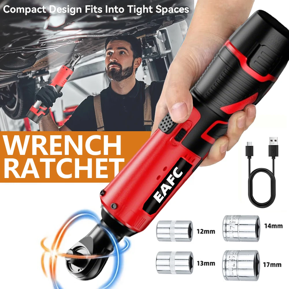 EAFC Tragbarer Kabelloser Elektrischer Ratschenschlüssel 12V 45NM Hochdrehmoment 3/8 Zoll Antrieb Winkelschlüssel zum Entfernen von Schrauben und Muttern Autoreparatur Haushalt DIY-Arbeit