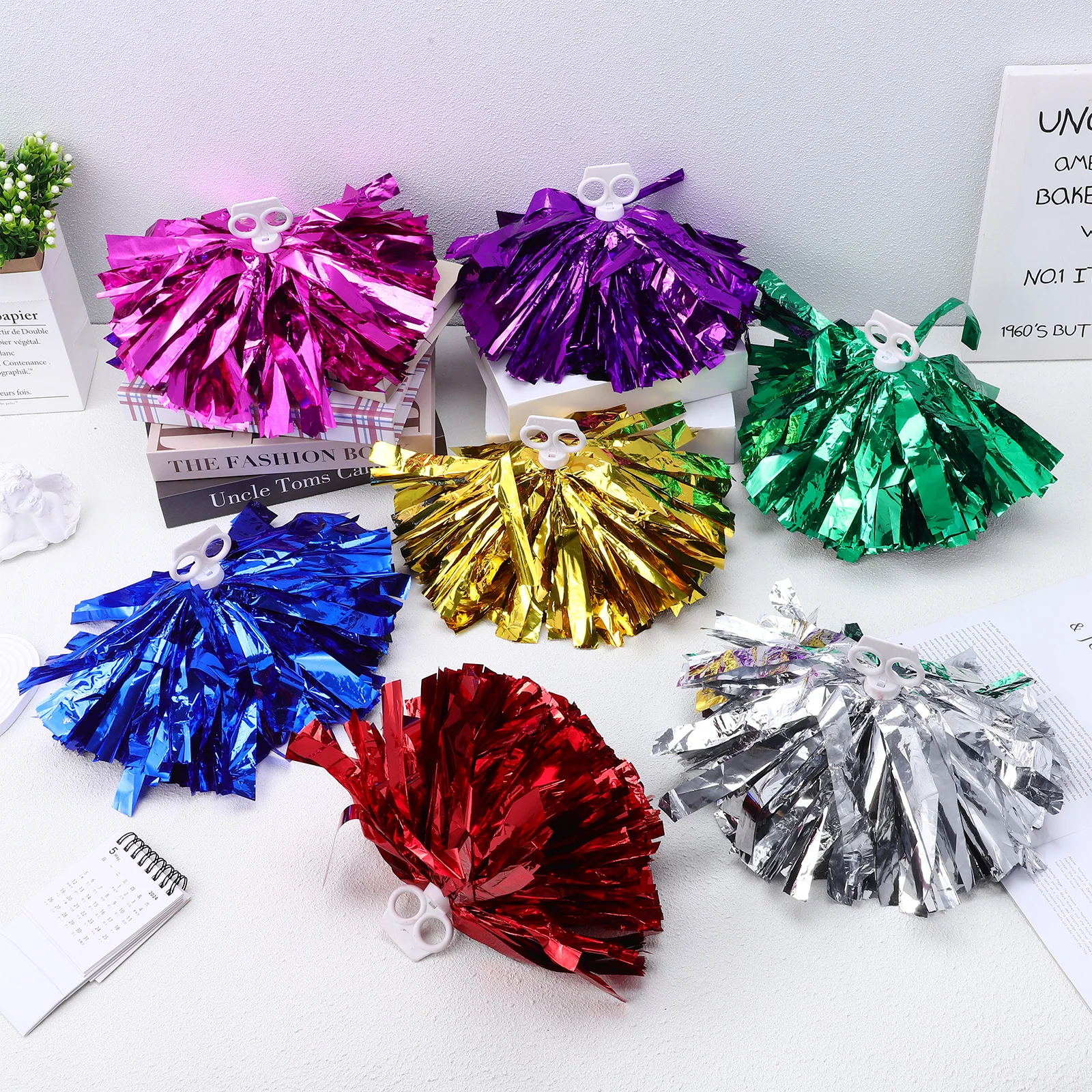 

Cheerleading Pom Poms 7 Pairs Metallic Foil PET Material Girls Accessories Sports Meeting Prop Team Supplies