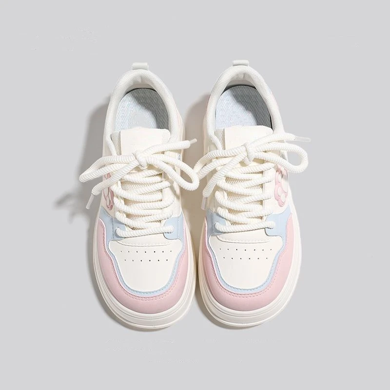 Spring Kawaii Athletic Shoes Women Splicing 3D Cat Paw Sneakers Woman Lace Up Chunky Trainers Low Top Faux Leather Sports Shoes