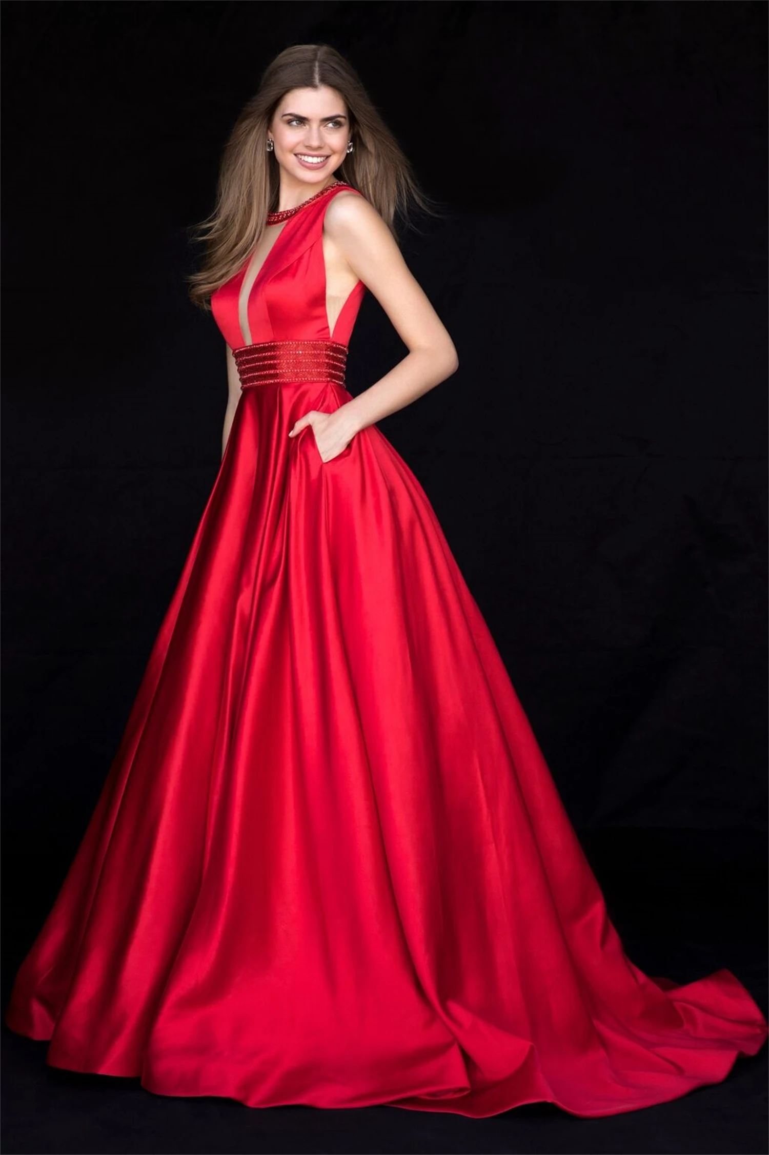 Lucy Satin Long Dresses for Wedding Party Dresses Woman Sleeveless Elegant Evening Dress for Women 2023 Line A Red Ball Gown