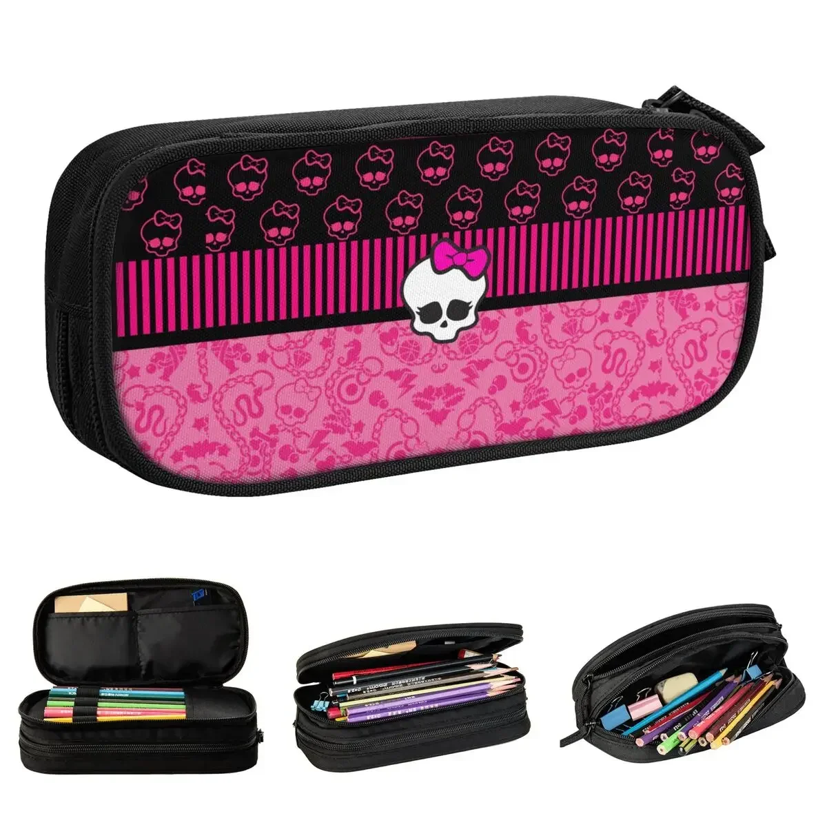 

Pink Monster High Pencil Case Anime Pen Box Bags Student Large Storage Students School Cosmetic Pencilcases