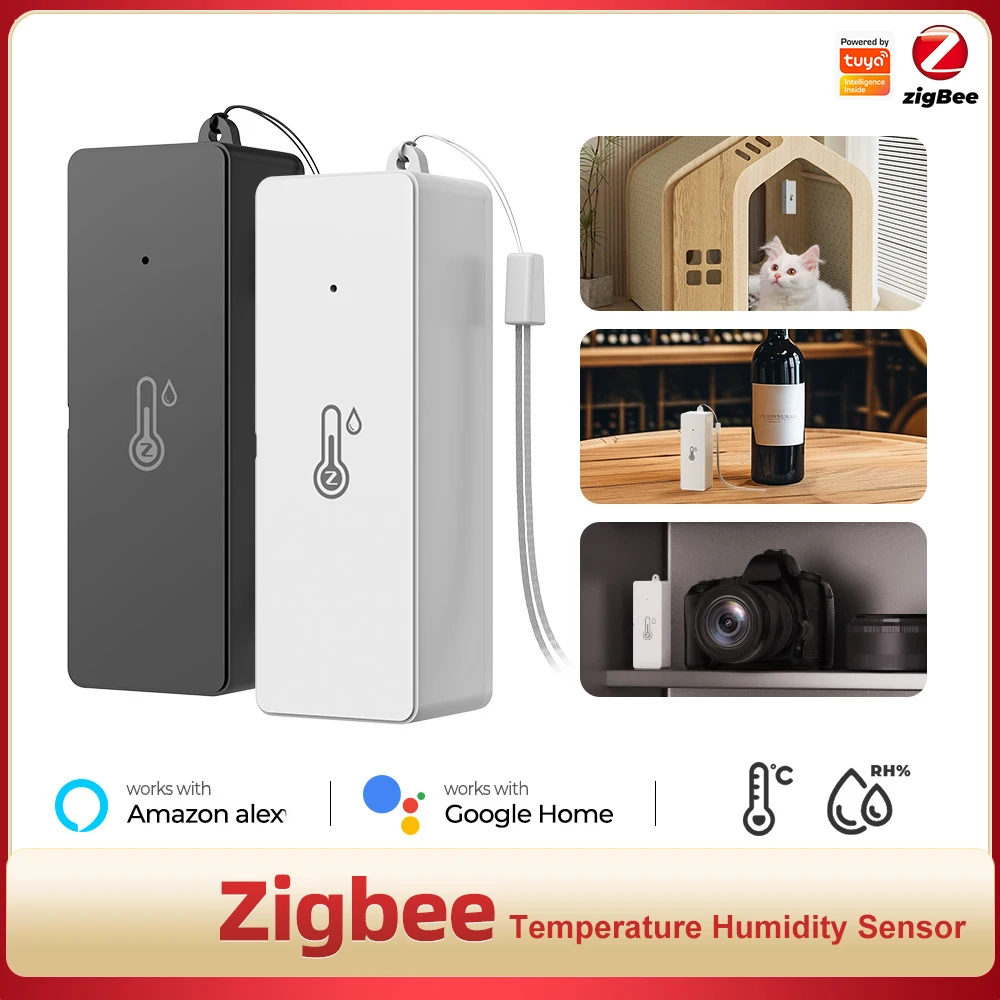 Tuya zigbee wifi sensor de umidade temperatura higrômetro interno app controle remoto funciona com google casa casa inteligente