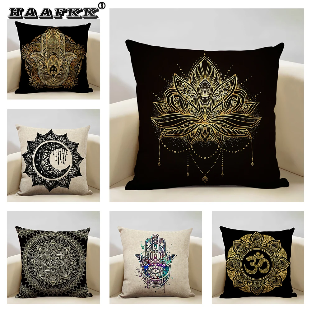 Mandala Sofa Decorative Pillow Case Hamsa Linen Cushion Cover Home Living Room Pillow Cover Cushion Pillowcase 45X45CM