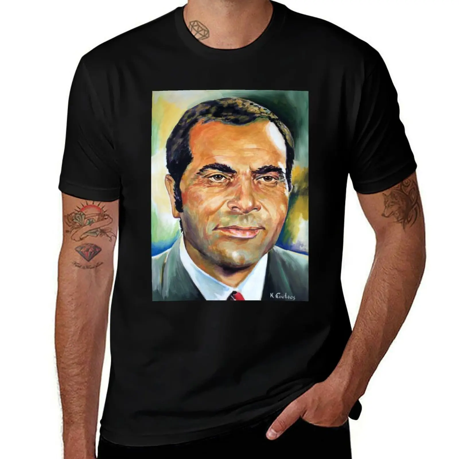 

Stelios Kazantzidis portrait painting T-Shirt man t shirt cotton high quality t shirt for man 100 percent cotton T-Shirt