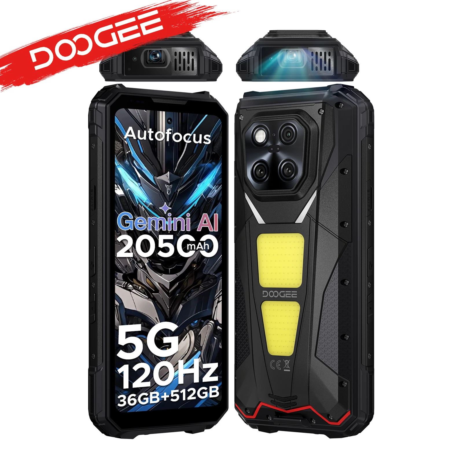 DOOGEE V Max Play Projektor-Robust-Handy 20500mAh Akku 1200LM Duale Campingbeleuchtung 36GB RAM (16+20) 512GB ROM NFC Mobiltelefon