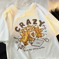 WorkT Shirts Fun Work Crazy Cat Short Sleeve Breathable Street New Summer Tee Clothes Child Mom Dad Tops