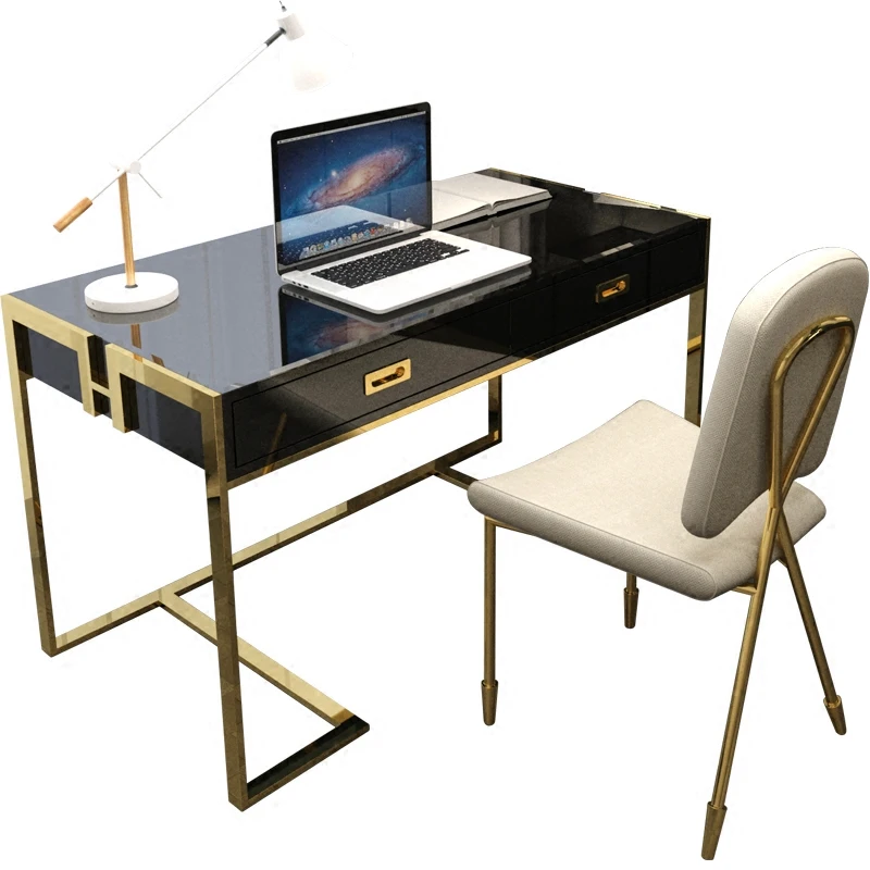 Hong Kong-style luxury desk and chair post-modern minimalist home study desk stainless steel boss desk computer desk