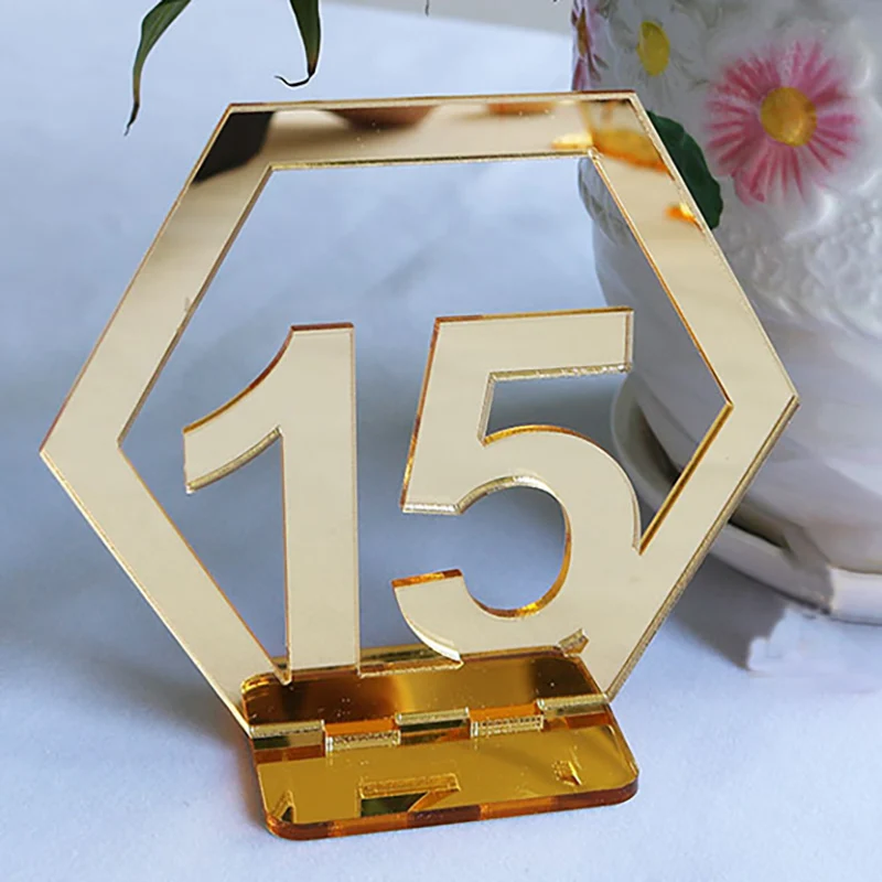 

Hexagon Table Number Signs for Wedding Party Decor Silver Gold Acrylic Number Birthday GeometricTable Seat Card Roman Numerals