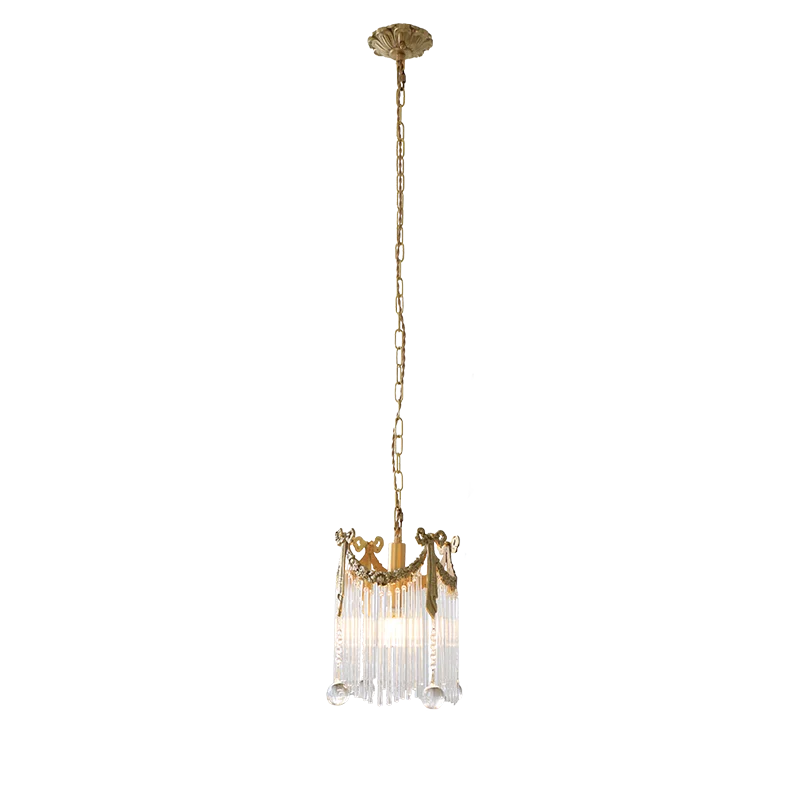 

French retro all-copper bow fringed crystal lamp bedroom bedside small chandelier