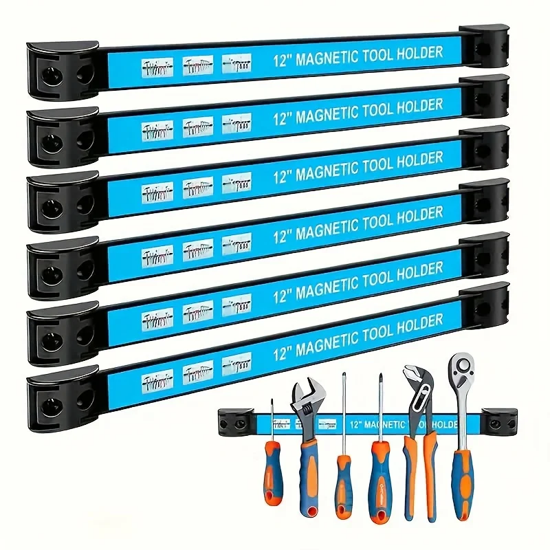 Porte-outils magnétique robuste de 8 "/12"/18 "/24 avec emplacements pour étiquettes bleues et porte-outils-système de stockage de garage, facile à assembler