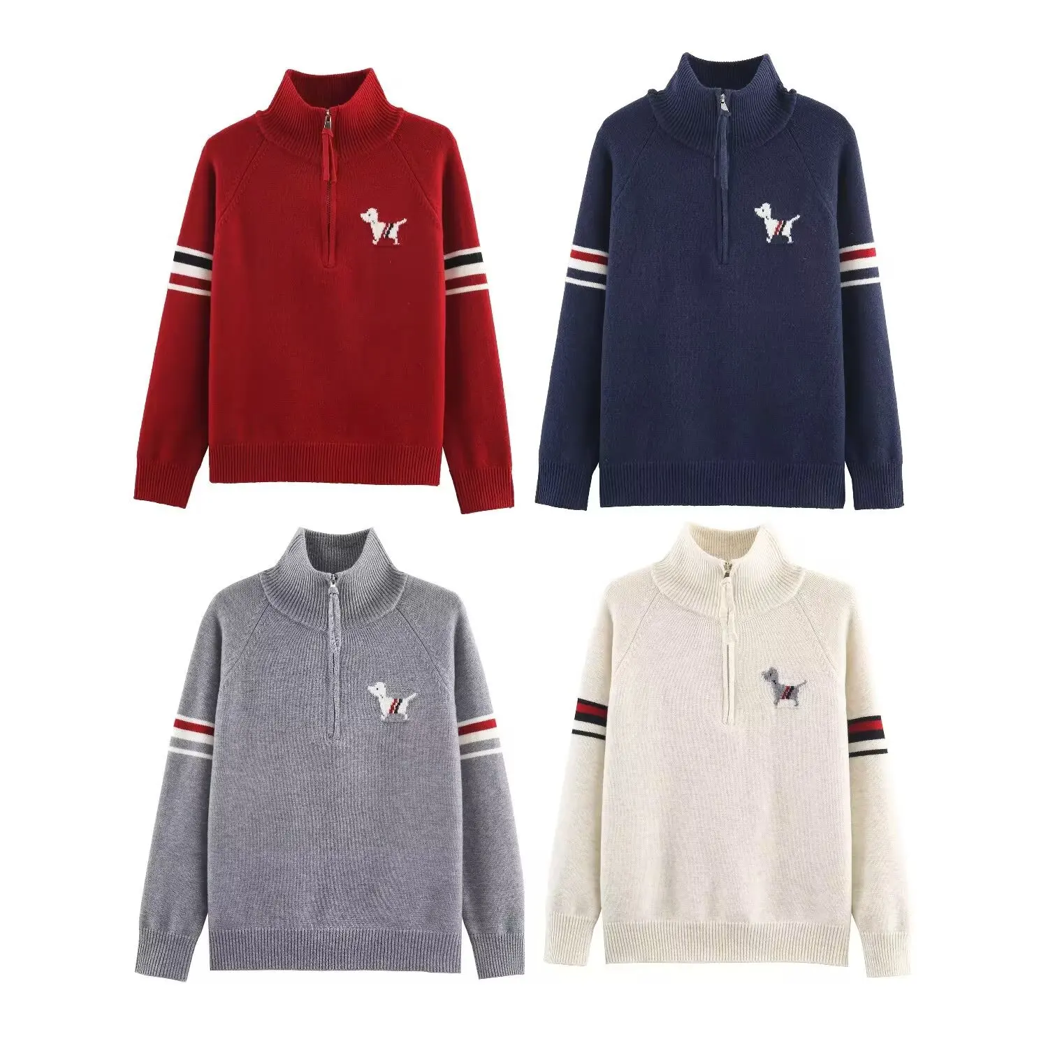 

Новый осенне-зимний свободный двусторонний жаккардовый пуловер с воротником-стойкой и полумолнией, женский топ