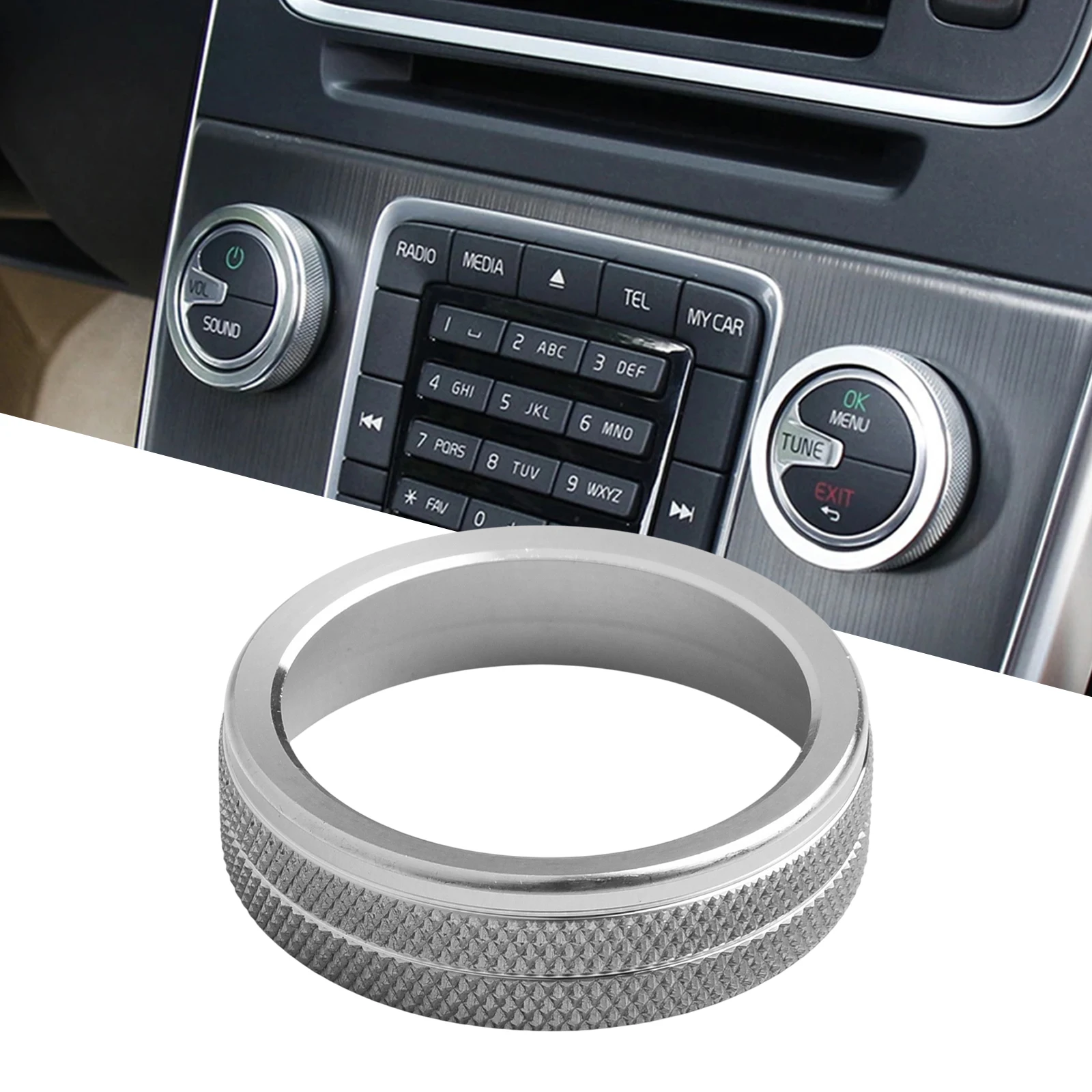 For Volvo XC60 2011-14 For V40 2013-14 For S80 2012-14 A/C Radio Switch Trim Ring Knob Covers Black Volume Turn Knob Ring Trim