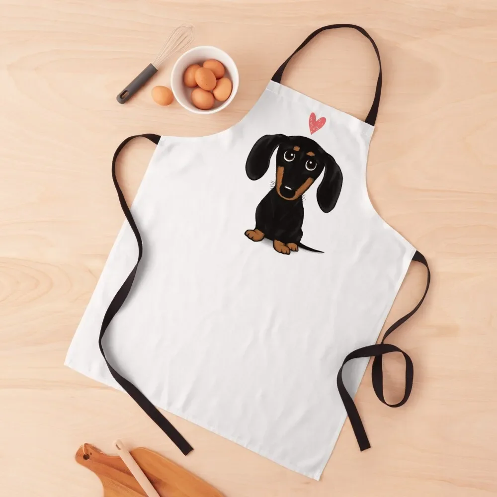 

Black and Tan Dachshund with Heart Cute Cartoon Wiener Dog Apron Costume Waiter Things For The Home Hairdresser Apron