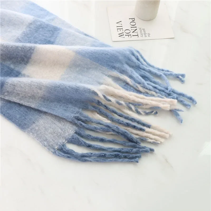 Autumn Winter Luxury Women Scarves 240*38cm Men Thickening Warm Scarf Rainbow Plaid Tassel Shawl Cashmere Imitation Fashion Wrap