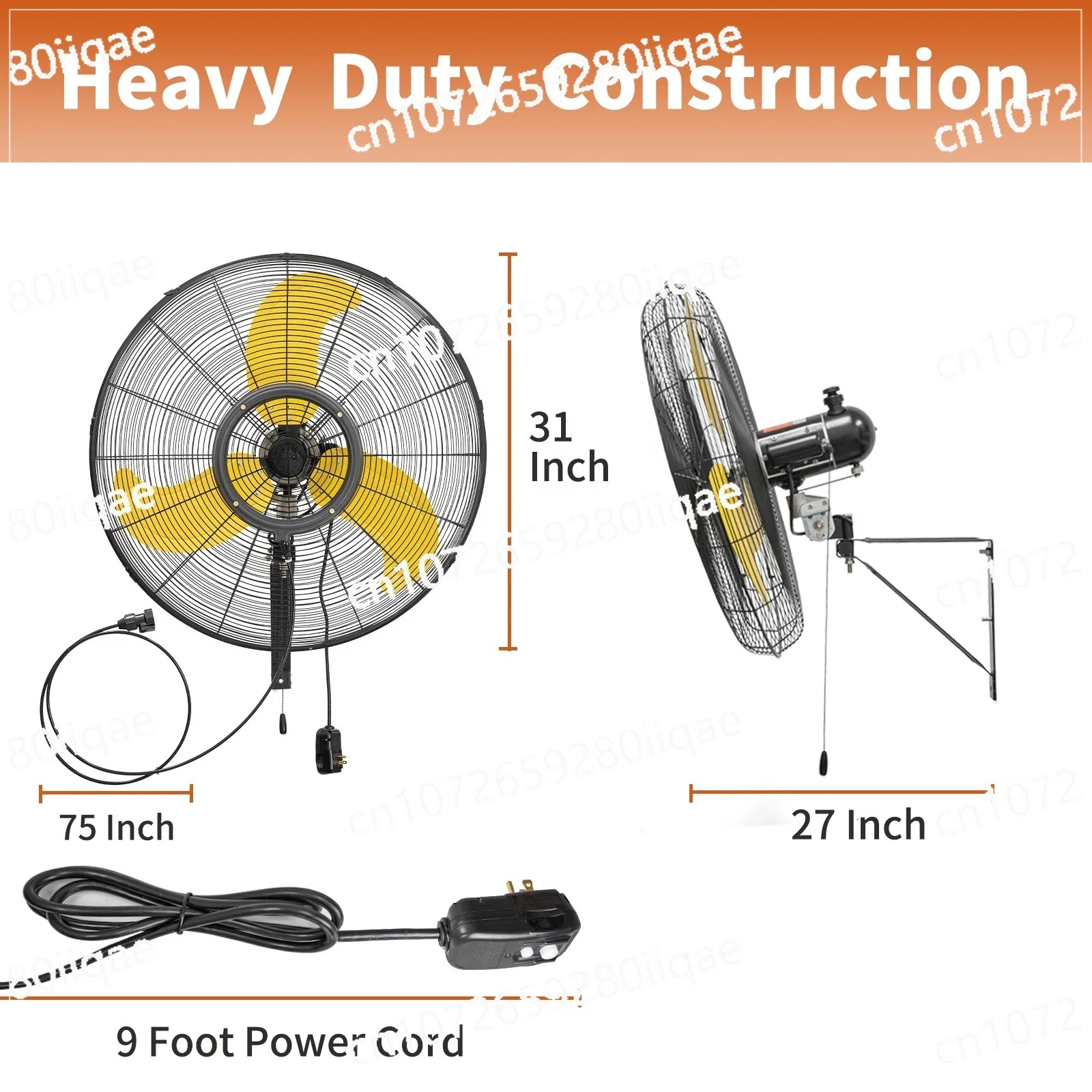 

3-Speed High-Speed Powerful Wall Mounted Fan 30 Inch Atomized Outdoor Windproof Oscillating Fan for Home And Garden