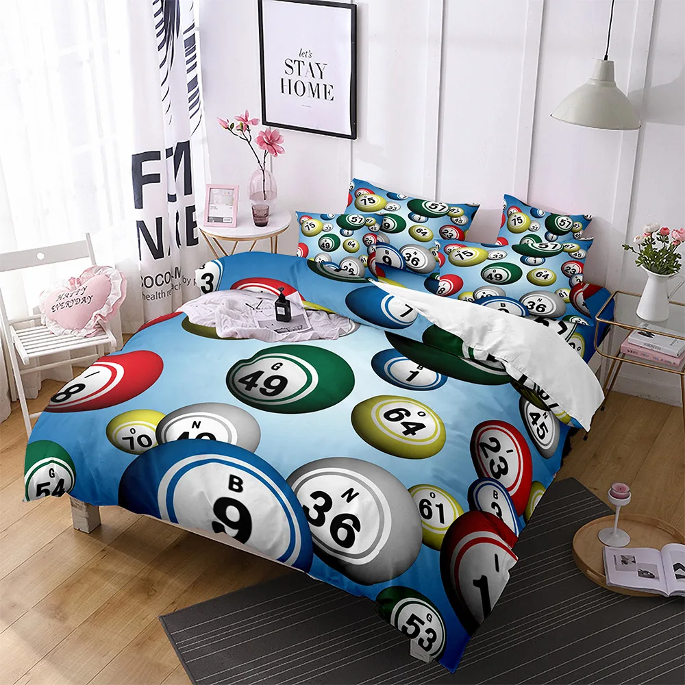 Billiard Duvet Cover Set King/Queen Size,Ball Sport Game Bedding Set for Adults Boys Men,Snooker Theme Polyester Quilt Cover