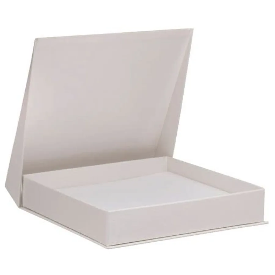 Box - Silk Brushed Cardboard Paper Jewelry Gift Box With Elite Modern Angled Closure, Velvet Topped Foam Interior, For Unique P